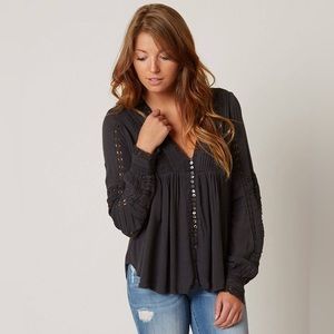 Free People Meet Me Halfway Charcoal Blouse Size Medium